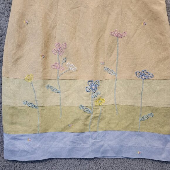 VTG 90's Positive Attitude Dress Sz 4 Petite Linen Blend Tan Embroidered - Picture 2 of 8
